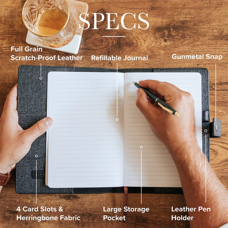 CASE ELEGANCE Black Full Grain Premium Leather Refillable Journal Cover with A5 Lined Notebook - Scratch-Proof DURA-Leather - Image 2